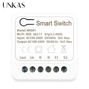 UNKAS Tuya Wifi Smart Switch Module Support 2 Way Control Smart Home DIY Universal Breaker 10A/16A Works With Alexa Google Home