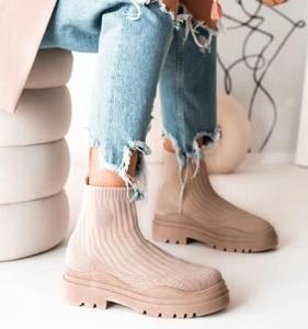 S371 moda de otoño tejido elástico invierno Slip On zapatillas Casual corto tobillo <span class=keywords><strong>plataforma</strong></span> mujeres señoras calcetín botas - Product Image 5