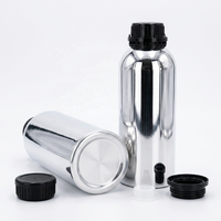 Bouteille en aluminium poli miroir de 1000 ml avec bouchon de sécurité noir, hermétique et opaque, pour huiles essentielles et parfums