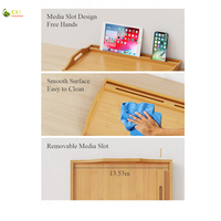 Table de lit classique en bambou avec pieds pliables, fentes pour téléphone/tablette, design amovible – Rangement multifonctionnel pour aliments et articles divers