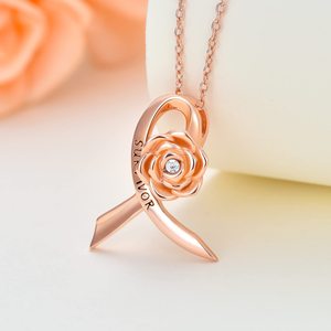 Gümüş gül altın kaplama zirkon gül çiçek şerit kolye kolye meme kanseri Survivor için - Product Image 3