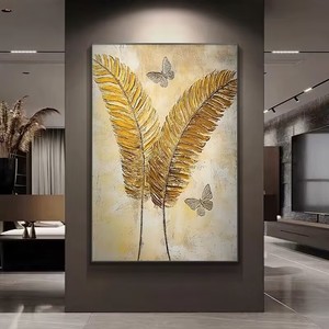 100% cuadro acrílico moderno pintado a mano decoración de pared abstracta hoja de oro <span class=keywords><strong>lienzo</strong></span> de pintura al óleo hecho a mano - Product Image 4