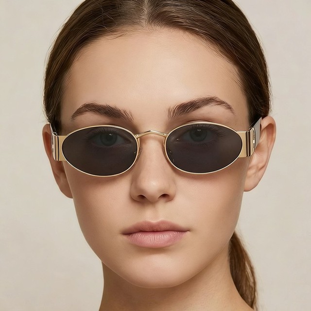 ADE WU XY68369 Vintage Gold Metal Frame Sunglasses Fashion Streetwear Gradient Punk Shades UV400 Unisex Retro Oval Sun Glasses