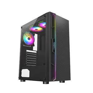 Newest and Hot selling computer cases towers desktop Micro ATX /ATX CASE SPCC black coating computer pc with led strip case