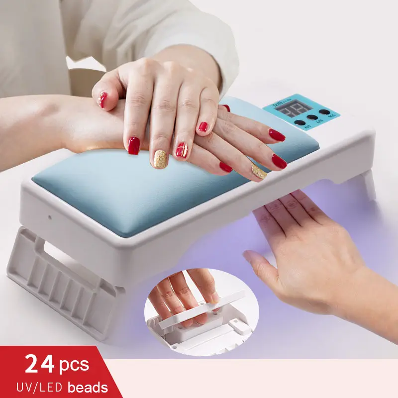 Pieghevole portatile 72W UV LED lampada per unghie Manicure cuscino per le mani 2 in 1 bracciolo per unghie con asciuga unghie