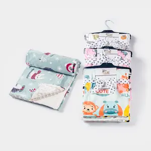 Stampa personalizzata del fumetto unicorno doppio strato spesso soffice swaddle super soft baby minky dot coperta