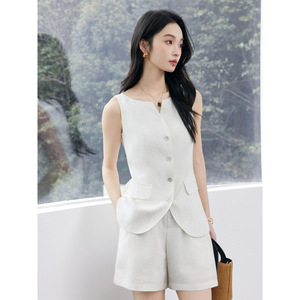 White Sleeveless Vest Set Women Tencel Woven Shorts Suit Business Casual Daily Work Commute Elegant Style 2026 Summer New - Product Image 1
