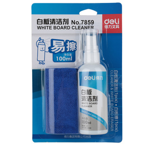 Deli White Board Cleaner 100ml With Cloth Easy Clean For Office Use - Product Image 1