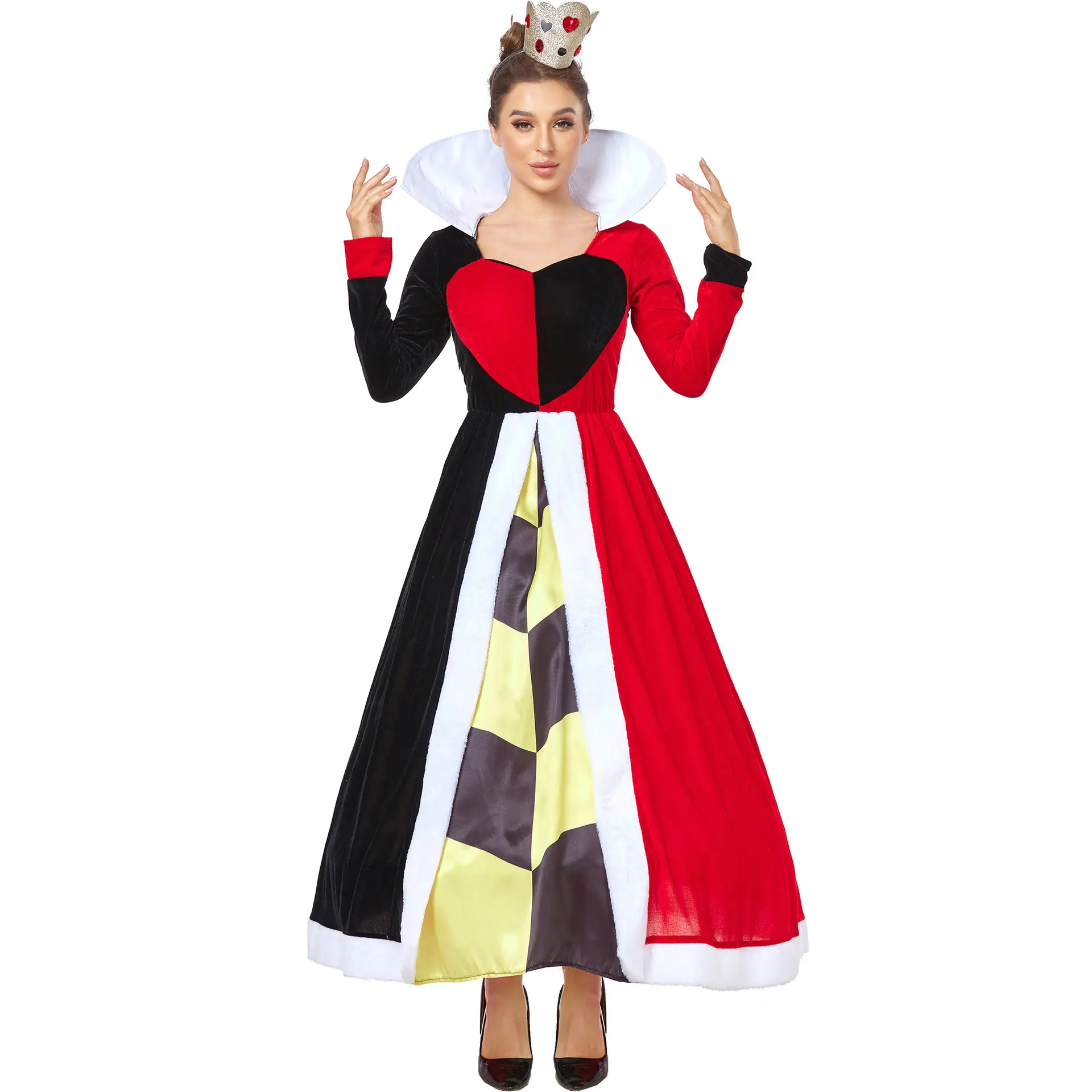 Alice's maceraları harikalar Cosplay kırmızı kısa elbise cadılar bayramı kadın kraliçe poker