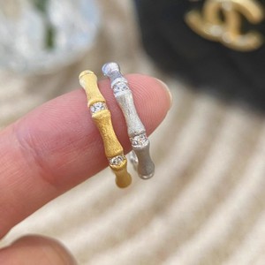 Bague en argent pur S925 avec nœud en bambou en diamant satiné, style vintage, luxe léger, sensation haut de gamme, incrustation de diamant taillé rétro - Product Image 1