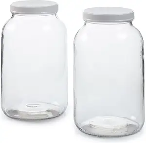 2 Pack 1 Gallon Glazen Pot Plastic Luchtdicht Deksel Brede Mond Gemakkelijk Te Schoon Bpa Gratis Vaatwasser Voedsel Opslag Container