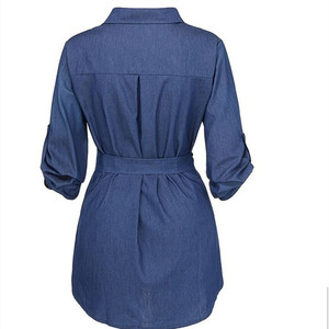 Tela de algodón azul Casual moda Jean <span class=keywords><strong>vestido</strong></span> Sexy <span class=keywords><strong>verano</strong></span> señoras de talla grande mujeres <span class=keywords><strong>vestido</strong></span> de mezclilla con cinturón - Product Image 2