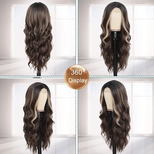 Vague profonde dentelle avant longue perruque bouclée perruques synthétiques couvre-chef mélange naturel couleur sexy avec des boucles élégantes - Product Image 5