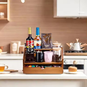Bamboo Coffee And Wine <b>Rack</b> 3 Tier Desktop Organizer With Drawer For Kitchen <b>Drink</b> Storage - Product Image 2
