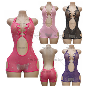 Maxsun Abiti da Spogliarellista con Strass e Rete, Abbigliamento da Ballo Esotico, Body Elasticizzato Sexy per Ragazze - Product Image 6