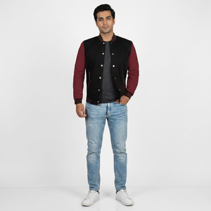 Veste universitaire pour homme, fabriquée avec un tissu de haute qualité, patchwork, confortable, grande taille, col montant, logo sur le devant - Product Image 1