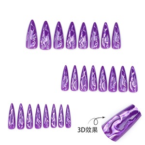24pcs Halloween Wear 3D Fake Nail Set Magic Mirror <span class=keywords><strong>Poudre</strong></span> pour doigts faits à la main Europe États-Unis Cross-Border Nail - Product Image 4