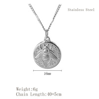 Collier de luxe pour femme plaqué or avec pendentif pièce Abeille, en acier inoxydable 316L, avec chaîne gourmette gaufrée