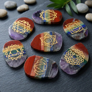 Engraved <b>Chakra</b> Bonded Slices <b>Set</b>-Gemstone Rozrincrystals.com Brand Gujarat Origin Love Theme | Low Price - Product Image 1