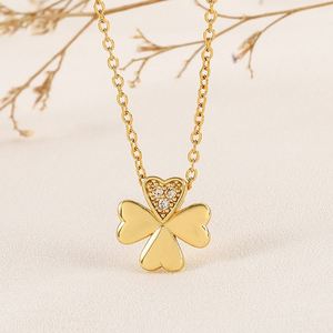 Conjunto de Collar de Trébol de Cuatro Hojas de Acero Inoxidable de Lujo con Baño de Oro de 18K y Acabado en Oro Rosa, Collares con Colgante para Mujer - Product Image 1