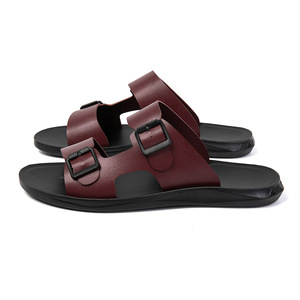 Sandales décontractées d'été pour hommes en cuir véritable à bout ouvert avec boucle et semelle antidérapante en caoutchouc, tailles 39-47 - Product Image 4