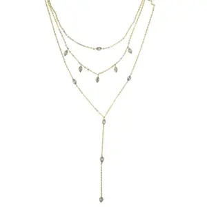 Mode haute qualité trois couches minuscule goutte d'eau longue chaîne colliers Sexy femmes dame pavé CZ luxe bijoux de mariage - Product Image 1