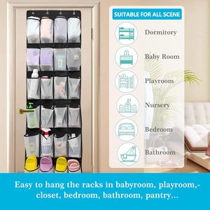 Over The Door <b>Shoe</b> Organizer 24 Mesh Pockets Hanging Storage For <b>Shoes</b> White Black Rectangle <b>Hook</b> Type - Product Image 3