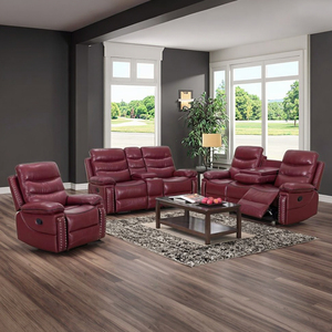Conjunto de sofá seccional modular reclinable y retráctil, con portavasos abatible, hecho de piel sintética, adecuado para el hogar. - Product Image 6