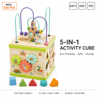 Cubo de Actividades de Madera Resistente 5 en 1, Juguete para Niños de 3+ Años, Regalo Educativo Montessori, 15x15x31cm, Logotipo Personalizado OEM, ANNA & Beck