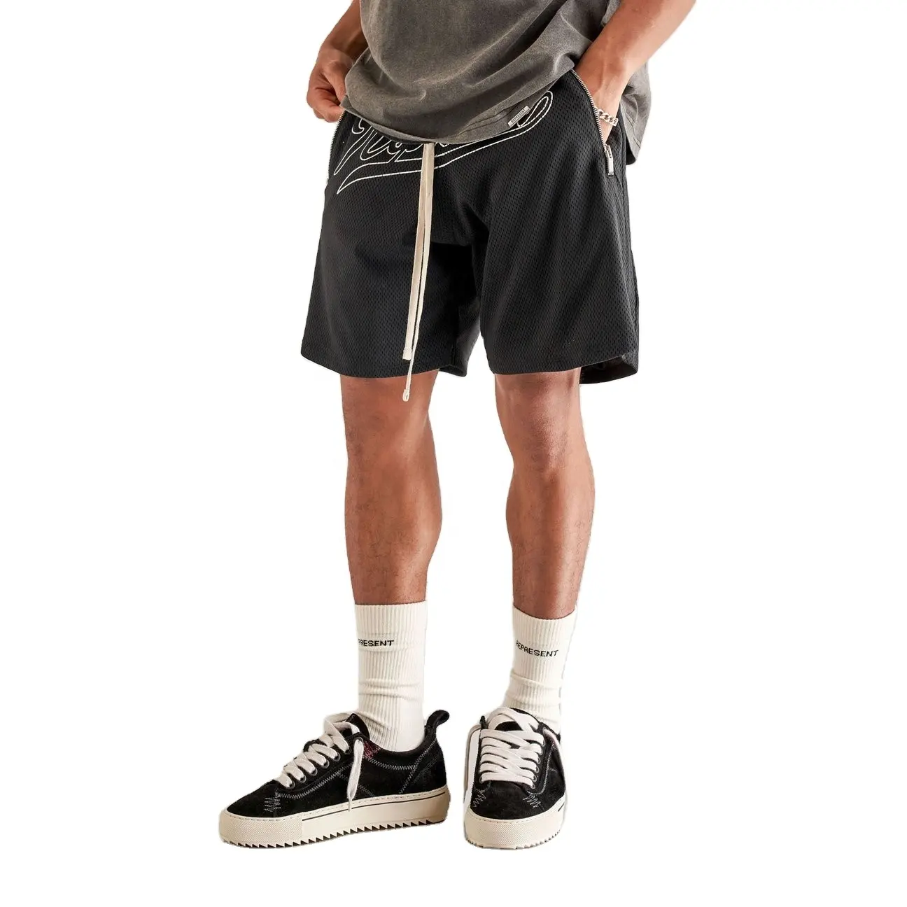 กางเกงขาสั้นตาข่ายสำหรับผู้ชาย,กางเกงขาสั้นพิมพ์ลายตัวอักษรออกกำลังกายสำหรับฤดูร้อน