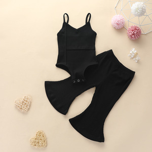 Combinaison bébé sans manches de couleur unie, ensemble de 2 pièces, ensembles de vêtements pour filles - Product Image 6