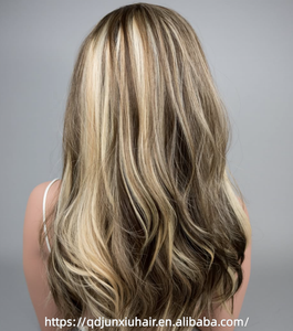 Perruque queue de cheval en <span class=keywords><strong>cheveux</strong></span> humains ondulés, couleur piano, avec mèches blond cendré, sans colle, adaptée aux débutants, fabriquée à la machine, collection automne - Product Image 6