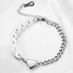 Valentines Day Adjustable Stainless Steel Chain Pearl Adjustable Charm For Accessories Bracelet