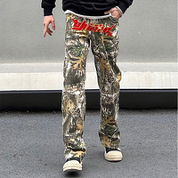 LILUO Hommes High Street Serviette Broderie Lettre Hommes Jean Pantalon Patch Travail Poches Oversize Loose Denim Pantalon