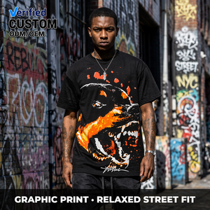 Camiseta de Manga Corta de Algodón con Estampado Gráfico de Perro <span class=keywords><strong>Rottweiler</strong></span>, Color Negro Personalizado, 220 Gramos, para Hombre, Estilo Hip Hop Atrevido - Product Image 1