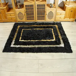 Shaggy Fluffy Natural Sheepskin Brown Gold Bedroom Rug Leather Carpet Handmade Patchwork Non Slip Rug