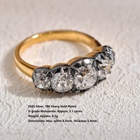 Style géorgien, argent S925 fortement plaqué or 18 carats, avec finition dégradée bicolore noir et or et cinq moissanites