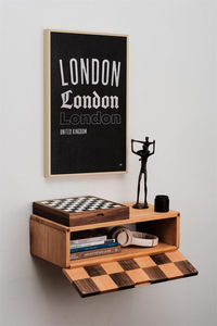 Consola de entrada estrecha Estante de almacenamiento colgante para pasillo con patrón a cuadros Gabinete de almacenamiento flotante de nogal y madera de haya - Product Image 6