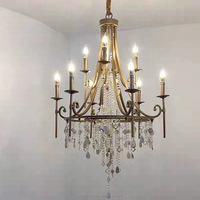 Lustre en cristal créatif de style américain, double, rétro, pour villa française, avec trois longs LED, doré vintage, pour salon, chambre et escalier