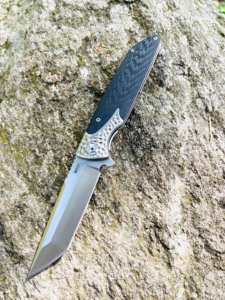 سكين جيب قتالي تصنعه بنفسك في الهواء الطلق التيتانيوم + مقبض من ألياف الكربون الفولاذ المقاوم للصدأ التخييم الصيد الصيد الإنقاذ التكتيكي - Product Image 2