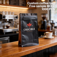 Sac à café à fond plat OEM avec valve de dégazage, fermeture éclair facile à déchirer, en aluminium