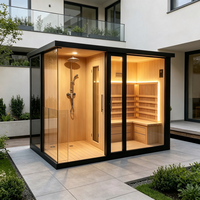 Ruang Sauna Kayu Cedar Merah Desain Modern untuk Rumah, Vila, Spa, Pijat, Pemanas Ruangan Uap Kayu Indoor Outdoor, Shower Inframerah