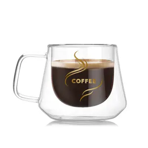 200ml or custom-made double wall glass coffee mug with handle glass coffee cups double walled glass cups