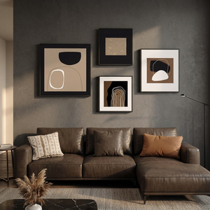 Wood <b>Framed</b> Neutral Portrait Wall Art Living Room 4 Piece Modern Black Brown <b>Canvas</b> Paintings Artwork Walls-Minima Metal Support - Product Image 3