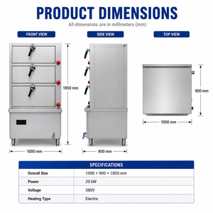 Armoire de cuisson vapeur électrique à 3 compartiments haute efficacité 20KW, cuiseur à riz professionnel en acier inoxydable avec contrôle indépendant - Product Image 3