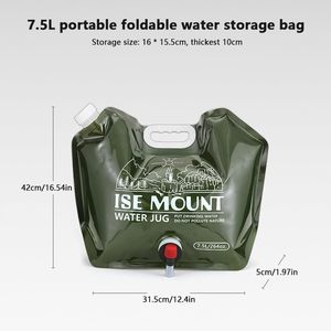 Bolsa de agua de mano plegable de 7,5 l para exteriores, bolsa contenedora de agua de plástico de gran capacidad con válvula, jarra de almacenamiento de agua para Picnic y Camping - Product Image 6