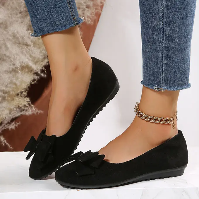 Hot selling big size new wholesale latest design women Microfiber with bow girls flat shoes