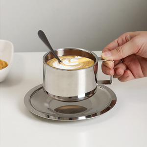 304 Stainless Steel Coffee <b>Cup</b> <b>Set</b> 180ml 200ml 280ml Durable Espresso European Milanese Style Saucer Included - Product Image 4