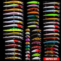 56 leurres de pêche artificiels, kits d'appâts durs flottants pour carpes et achiganes, ensemble de leurres de pêche