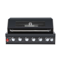 Barbecue encastrable haut de gamme en acier noir, cuisinière à gaz pour cuisine extérieure avec 6 brûleurs pour une chaleur précise, idéal pour patio, jardin et cour.